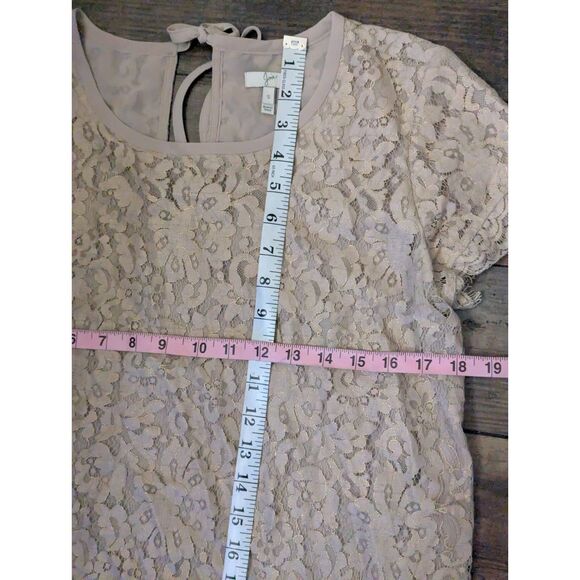 Joie Taupe Lace Overlay Top S Keyhole Tie Back Blouse Romantic Feminine - Picture 5 of 7